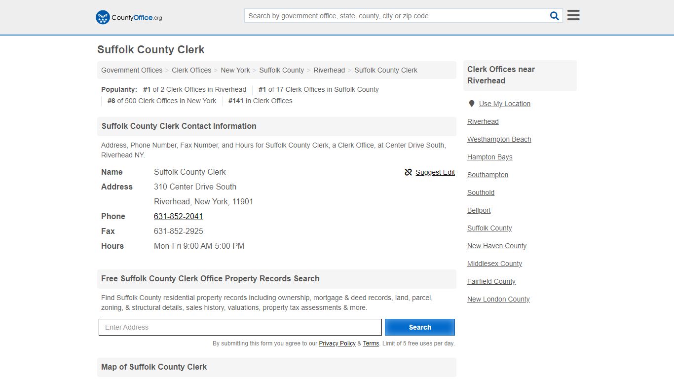 Suffolk County Clerk - Riverhead, NY (Address, Phone, Fax, and Hours)